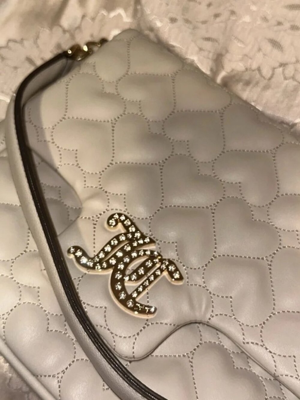 NWT Juicy Couture Bling Heart Embodied Cream/Beige Handbag‎ - Picture 3 of 7